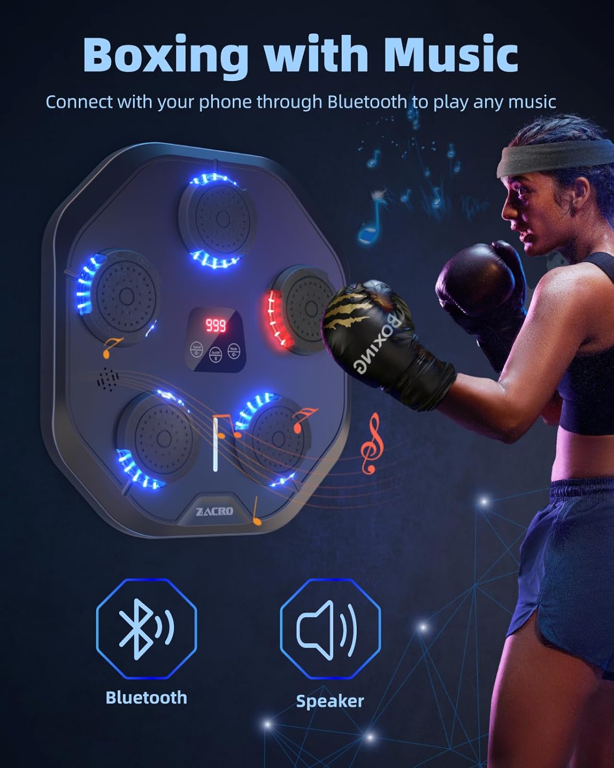 Zacro 2024 New Music Boxing Machine with Boxing Gloves, Boxing Machine Wall Mounted Smart Bluetooth Musical Boxing Trainer